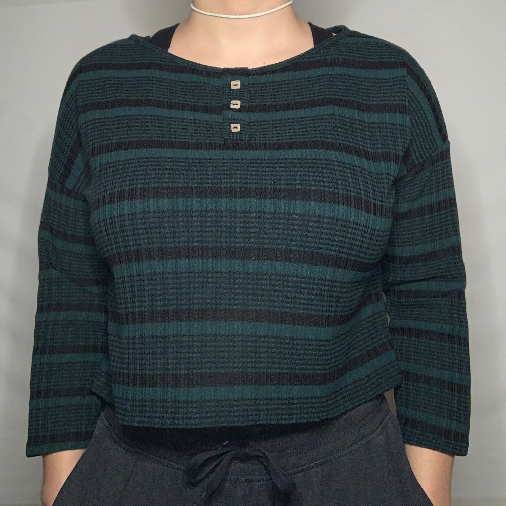Small (S) Black and Green Stripe Crop Top